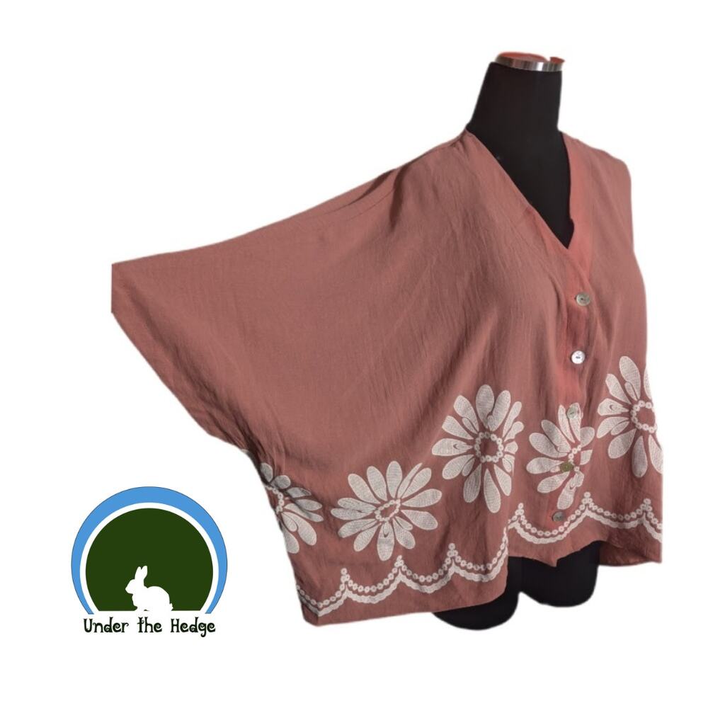 Cato Pink Floral Button Up Oversized Top One Size Casual Resort Beachy